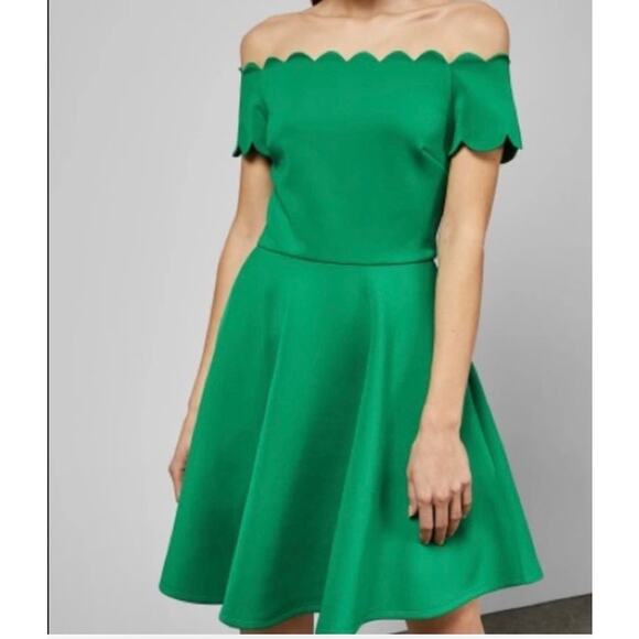 Ted Baker Fellama Bardot Scallop Skater Dress Green Size 14 - Picture 1 of 13